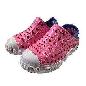 Skechers Perforated Slip On Water Friendly Kids Shoes Pink Blue Size 8